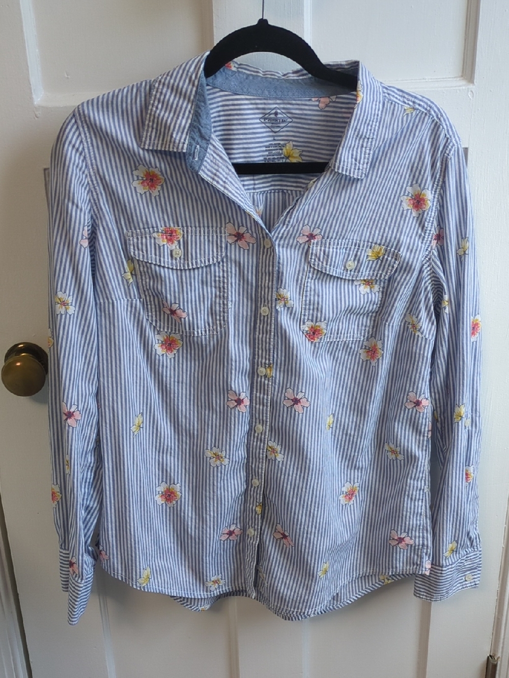 St. John's Bay Blue & White Striped Floral Shirt